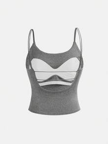 SHEIN Set de 2 camisetas de tirantes casuales para adolescentes con sujetador incorporado, negro y gris, compra 1 y llévate 1 gratis - Multicolor - Ver 8