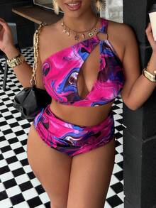 Slaydiva 2026 New Plus Size Women Fashion Marble Print Hollow Out Design Sexy Bikini Set - Multicolor - View 5