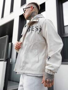 Artur Kramer 男士长袖秋冬时尚字母印花连帽夹克，二合一 - 白色 - 查看 4