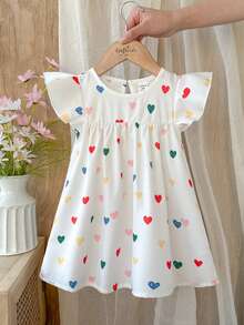 SHEIN Vintaside Kids 女嬰幼兒/新生兒 0-3 歲休閒可愛甜美趣味荷葉袖洋裝，適合春夏季日常穿著與外出 - 彩色 - 查看 8