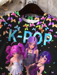 Tween Girls K-Pop Butterfly All Over Print Short Sleeve Round Neck T-Shirt With Biker Shorts Set - Multicolor - View 4