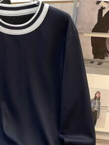 Manfinity Joysei 男士休闲针织保暖套头毛衣，适合秋冬季节，长袖上衣 - 藏蓝色 - 查看 3