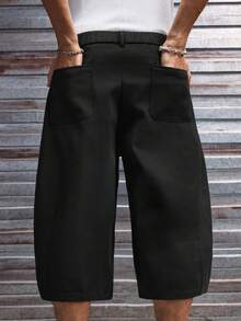 AXEPEAK 男士休闲字母贴布宽松短裤，夏季 - 黑色 - 查看 6