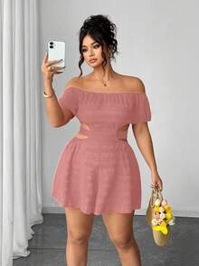 Elenzga Kombinezon damski z francuskim wzorem i odkrytymi ramionami w dużym rozmiarze - Brudny różowy - Zobacz 3