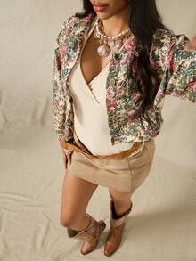 INAWLY Women's Floral Print Long Sleeve Single-Breasted Casual Lightweight Jacket - Multicolor - View 1