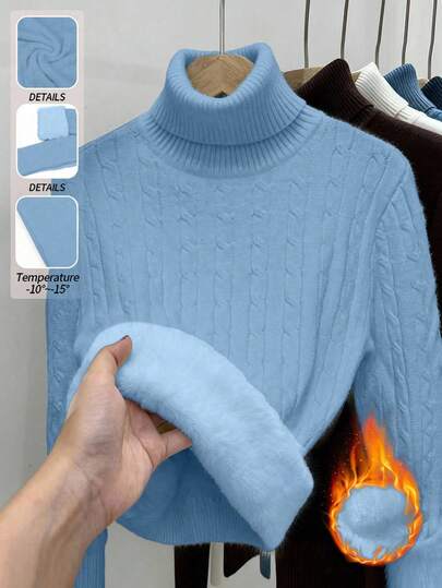 Franclia New Autumn/Winter Simple Elegant Versatile Lined Thick Turtleneck Pullover Sweater For Women