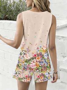 2pcs/Set Women Vintage Floral Print Casual Camisole Top, Comfortable For Spring/Summer Leisure & Holiday - متعدد الألوان - مشاهدة 2