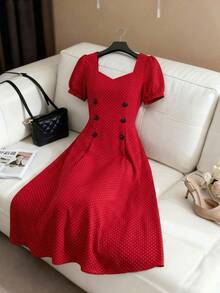 GlowEve V领收腰A字型优雅浪漫波点连衣裙，女士度假款 - 彩色 - 查看 1