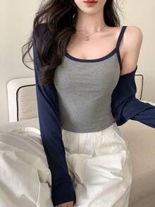 DAZY Teen Girls Casual Camisole & Cardigan Set