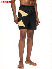 Rest Era 男士印花休闲百搭短裤，家居服下装 - 黑色 - 查看 3