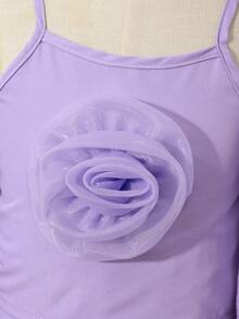 3件套少女都市优雅西装外套、3D花卉背心和裤子套装 - 淡紫色 - 查看 5