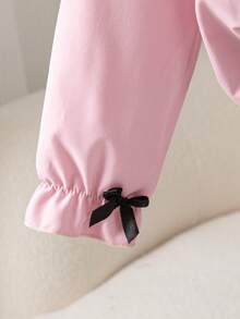 Genkimix Kids Tween Girl Fashionable & Sweet Lace Trim Bow Decor Blouse - Pink - View 4