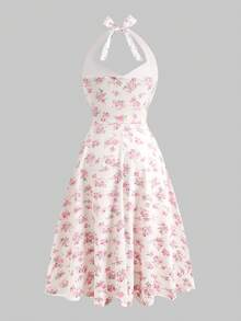 SHEIN 少女露背蝴蝶结碎花优雅度假连衣裙 - 粉色 - 查看 7