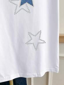 Resyla Women's Colorblock Trim Five-Pointed Star Pattern Short Sleeve Round Neck T-Shirt - White - View 5