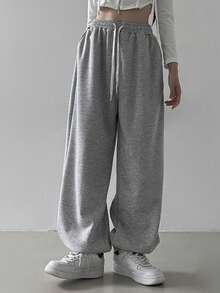 DAZY 抽绳松紧腰带和袖口慢跑运动裤，女式慢跑裤 - 灰色 - 查看 4