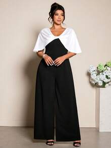 Cravure Mono elegante con lazo decorativo y contraste de color para mujer talla grande - Negro - Ver 8