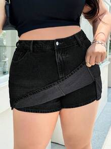 SHEIN ICON Plus Size Women's Casual Denim Shorts - Black - View 5