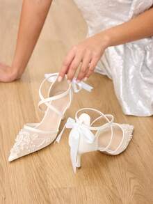 CUCCOO HITCHD 女士中跟尖头高跟鞋，派对鞋 - 雪白色 - 查看 8