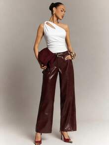 Hauture Áo croptop nữ dáng ôm, không tay, khoét lỗ, xếp ly, màu trơn, thích hợp cho mùa hè. - trắng - Xem 4