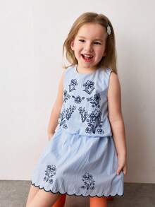 Maija Kids Young Girl Printed Woven Shirt And Skirt Casual Cute Set - Blue - View 6
