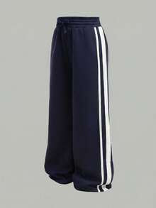 SHEIN Tween Girls Loose Fit Sweatpants, Casual Daily Fashion Versatile,Summer,Y2k,Vacation,Streetwear,Holiday,New Years - Navy Blue - View 1