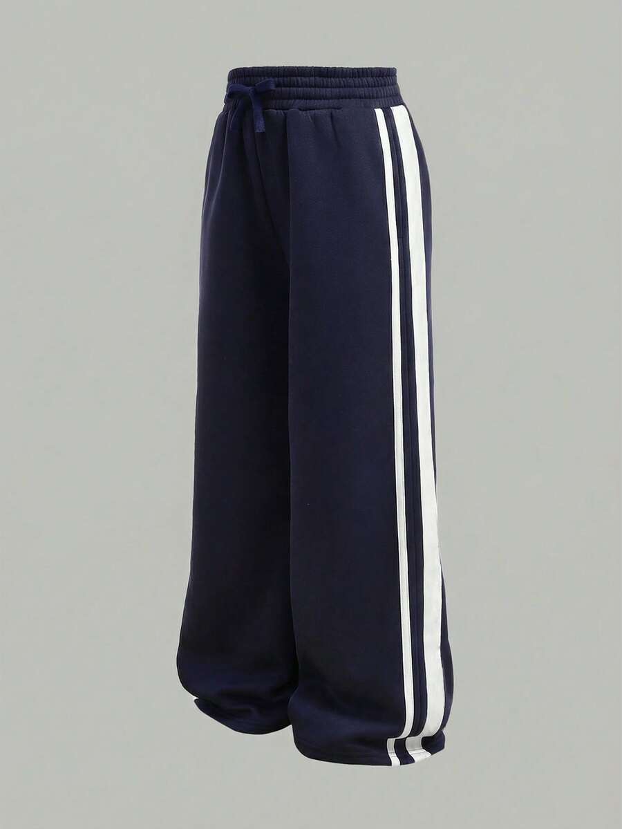 SHEIN Tween Girls Loose Fit Sweatpants, Casual Daily Fashion Versatile,Summer,Y2k,Vacation,Streetwear,Holiday,New Years - Navy Blue - View 1