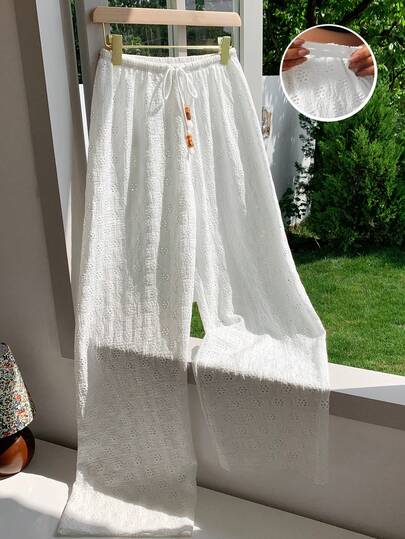 Boho Mama Pantalones casuales de unicolor con bolsillo de encaje hueco para mujeres embarazadas