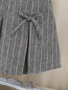 SHEIN Babygirl Cute Simple Gray Striped Tank Top & Elastic Waist Mini Skirt Set - Grey - View 6