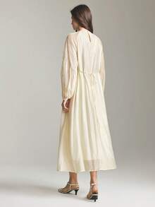 Ontre 2026春夏新款女士长裙，杏色，舒适柔软梭织面料，宽松圆领长袖，现代都市时尚商务休闲办公装，低调优雅气质，高品质机场/邮轮穿搭，婚礼宾客礼服，简约奢华感，四季皆宜，A字版型，时尚畅销款 - 杏色 - 查看 4