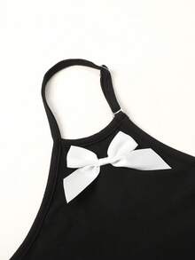 SHEIN Tween Girl Elegant Floral Print Halter Neck Snug Fit Vacation Dress - Black - View 4