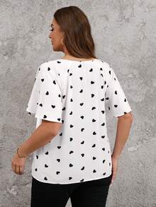 Reflora Plus Size Ruffle Heart Print Twist Collar Summer Shirt - Apricot - View 2