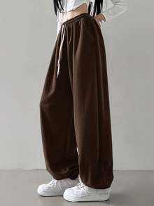 DAZY 女士休闲日常穿着抽绳运动长裤，女士慢跑运动裤 - 棕色 - 查看 2