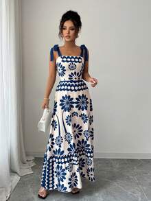 SHEIN Tall Women's Casual Bohemian Style Backless Printed Spaghetti Strap Dress - Multicolor - View 3