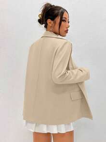 Flirla Women Plain And Simple Daily Lapel Blazer Jacket - Khaki - View 2