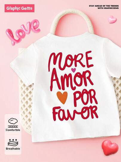 SHEIN GraphicGems T-shirt med kort ärm och slogan för ung flicka, sommar