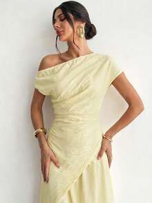 Firerie Women's Elegant Asymmetric Shoulder A-Line Music Festival Dress - Light Yellow - View 5