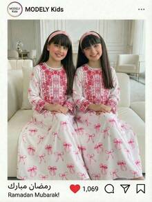 White And Red Girls Modest Dress,Arabic Pattern Woven Fabric Classic Vintage Elegant Fashionable Dress With Bag - Multicolor - View 7