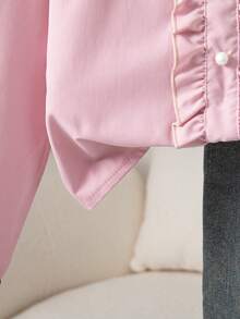 Genkimix Kids Tween Girl Fashionable & Sweet Lace Trim Bow Decor Blouse - Pink - View 7