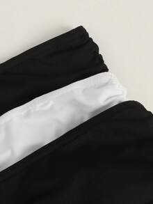 Girlism 3件套少女黑白针织高弹力束腰连体衣，多功能舒适褶皱弹力修身休闲吊带内衣 - 黑與白 - 查看 8