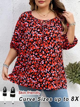 SHEIN CURVE+ 加大码/情人节/大码休闲度假撞色条纹衬衫/夏季/乡村/海滩度假装/海滩装/沙滩服饰