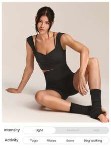 GLOWMODE FeatherFit™ Flex And Flow 二合一超柔软弹力宽肩带全腋下包覆聚拢运动文胸，适合低强度瑜伽、普拉提、健身房、日常休闲穿着，可拆卸胸垫 - 黑色 - 查看 7