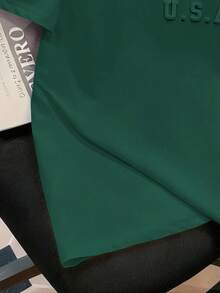 Manfinity Joysei Men's Round Neck Letter Embossed Casual Versatile Daily Wear Short Sleeve T-Shirt - Dark Green - View 4