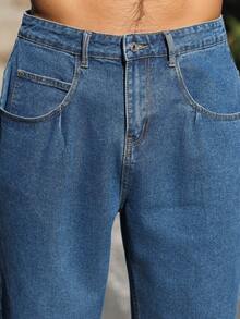 Manfinity Homme Men's Straight Loose Casual Versatile Jeans With Pockets - Blue - View 7