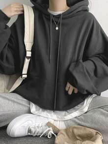 DAZY 大口袋抽绳超大连帽衫、长袖上衣、秋季女装运动衫