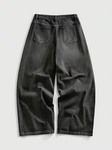 ROMWE MEN Street Life 男士刺绣星月图案牛仔裤 - 黑色 - 查看 2