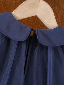 SHEIN Baby Girl Cute Preppy Style Navy Blue Peter Pan Collar Loose Dress - Navy Blue - View 3