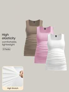 Modmama 3pcs Maternity Women's Solid Color Slimming Tank Tops, Casual & Simple, Perfect For Summer - Black and White - View 6