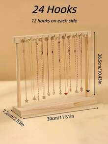 1PC Double-Sided Hooks Wooden Necklace Display Rack, 24Hooks/36Hooks Natural Wood Tone Necklace Hanger, Sweater Chain Holder, Bracelet Jewelry Display Stand Christmas, Valentine's Day, Birthday Gifts - wood color - View 2