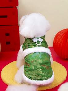 PETSIN 1pc 2 In 1 Cute Thermal Lined Warm Leash-Attached Pet Jacket For Autumn/Winter - Green - View 7