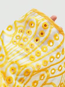 Olithes Women's Elegant Off Shoulder Embroidered Hollow Out Dress, Vacation Outfit - Yellow - View 5